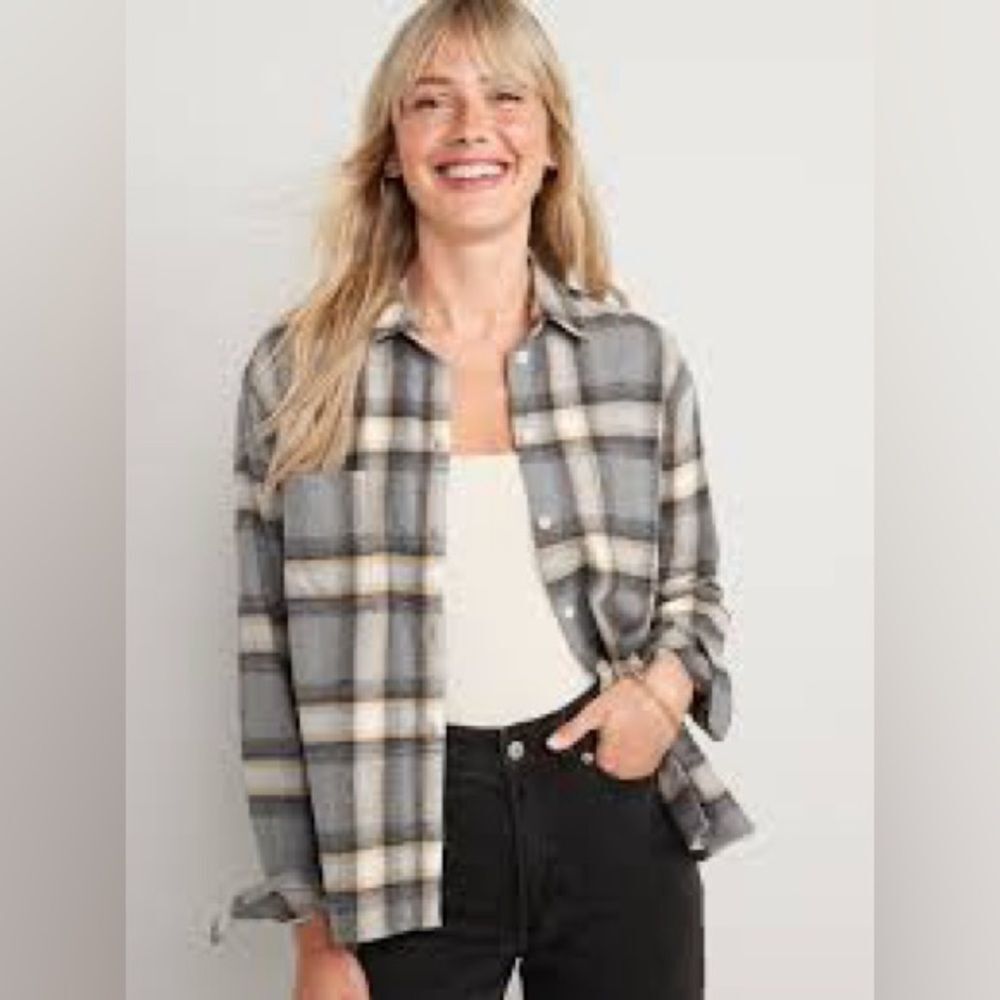 Cropped Plaid Flannel Boyfriend Shirt